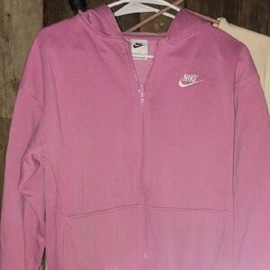 Nike Pink Full-Zip Hooded Sweatshirt with White Logo